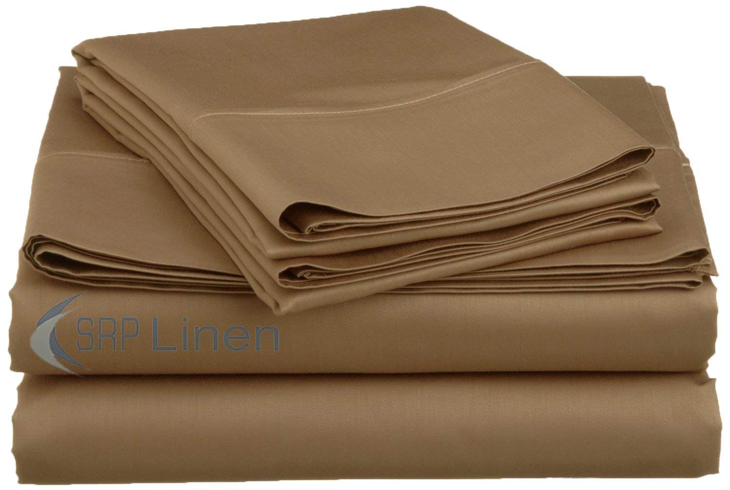 Hotellinen 1500 Thread Count Solid Pattern Egyptian Cotton Very Soft 4-Piece Super Soft Extra Deep Pocket, Sheet Set Fit Upto 27 Inches Deep Pocket Queen Beige