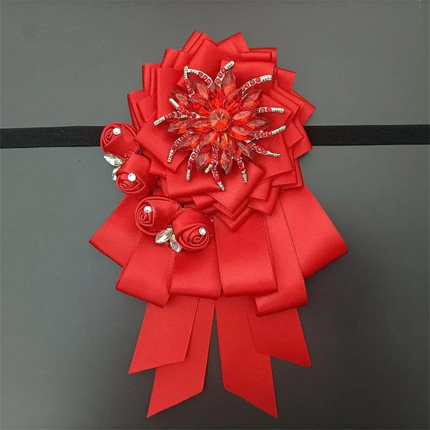 Womens Mens Retro Lolita Bow Tie Handmade Ribbon Rhinestone Brooch for Hand Lamp Concert Shirt Accessory