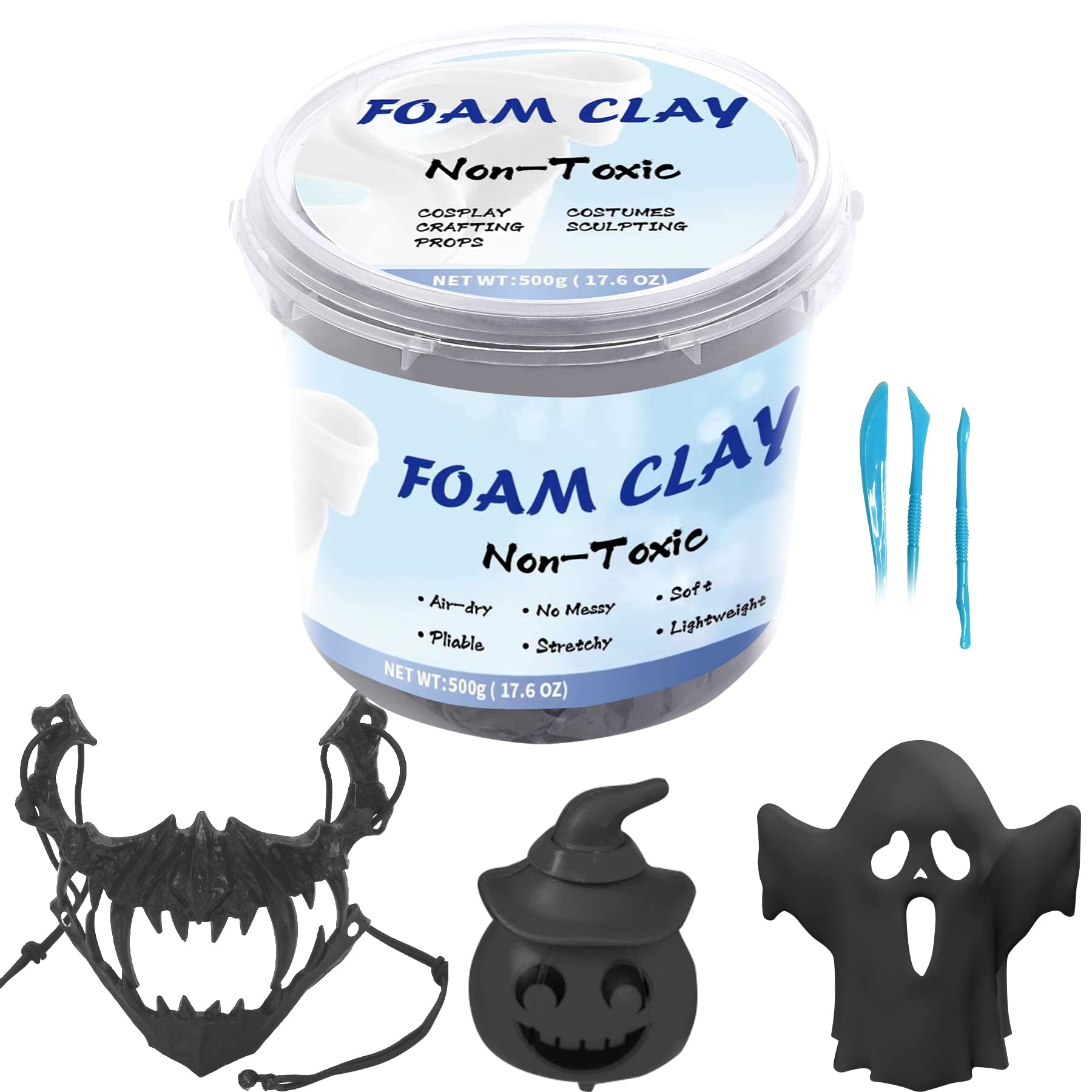 Modeling Foam Clay, 500g Soft Air Dry Clay for Adults Lightweight DIY Creative Art Supplies with Sculpting Tools,Suitable for Cosplay/Crafts/Design/Shaping-Grey