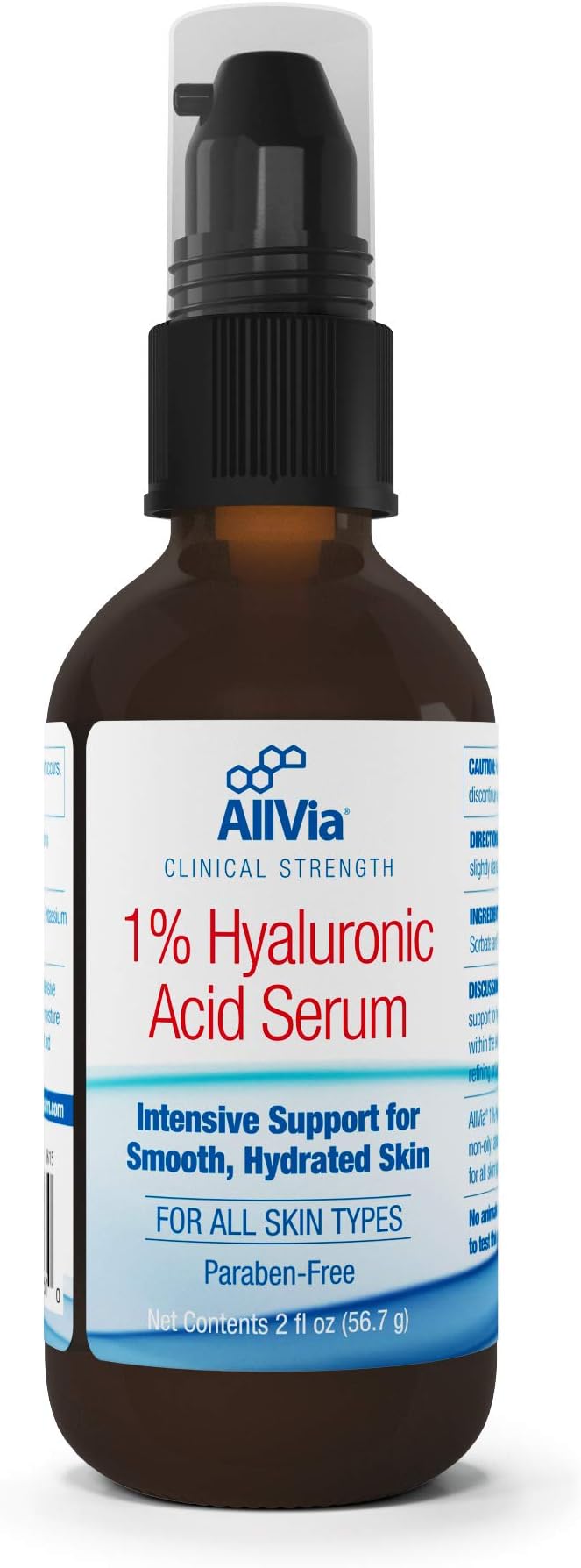 Allvia - 1% Hyaluronic Acid Serum - Intensive Support for Smooth, Hydrated Skin, Rose Scented, For All Skin Types, Clinical Strength, Paraben Free - 2 Fluid Ounces