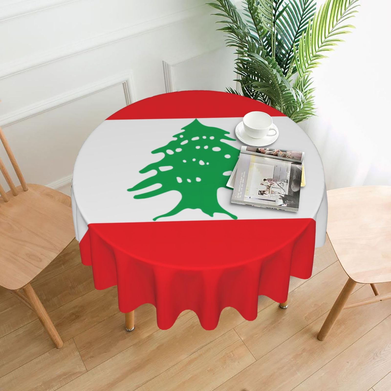 YYHHAOFA Flag of Lebanon Prints 60in Round Decorative Tablecloth – High-Grade Polyester Throw Cover for Dining, Parties, and Outdoor Events