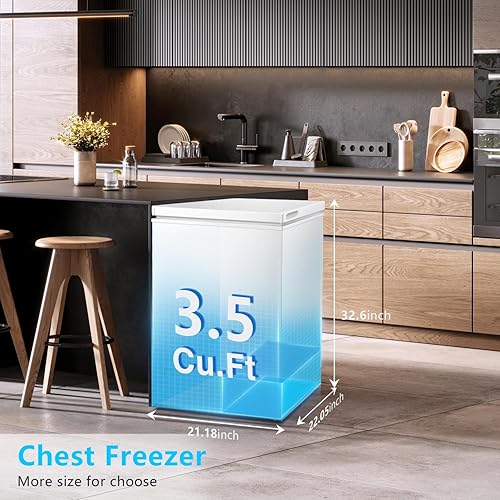 Miniatura 2 de R.W.FLAME Congelador de pecho de 3.5 pies cúbicos, congelador profundo, temperatura ajustable, ahorro de energía, congelador profundo de puerta