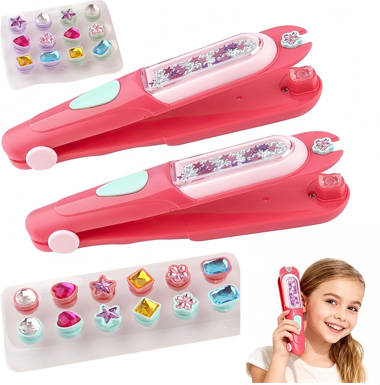 Hair Gem Stamper, Glitter Diamond Styling Tools Hair with Reusable Shining Diamonds, Hair Gems for Girls, Birthday Party Favor for Girls (2)