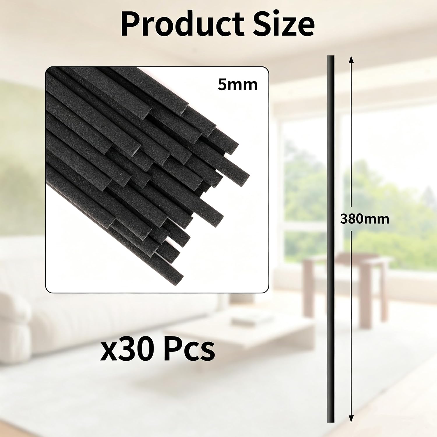 40cm/15.75 in x 5mm/0.19in Black Fibre Thick Reed Diffuser Sticks