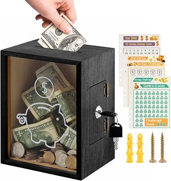 Clear Piggy Bank with Lock, Large Reusable Money Saving Jar Money Bank Box for Cash Saving, Openable Coin Acrylic Bank for Kids and Adults, Includes Keys and Saving Tracker Cards