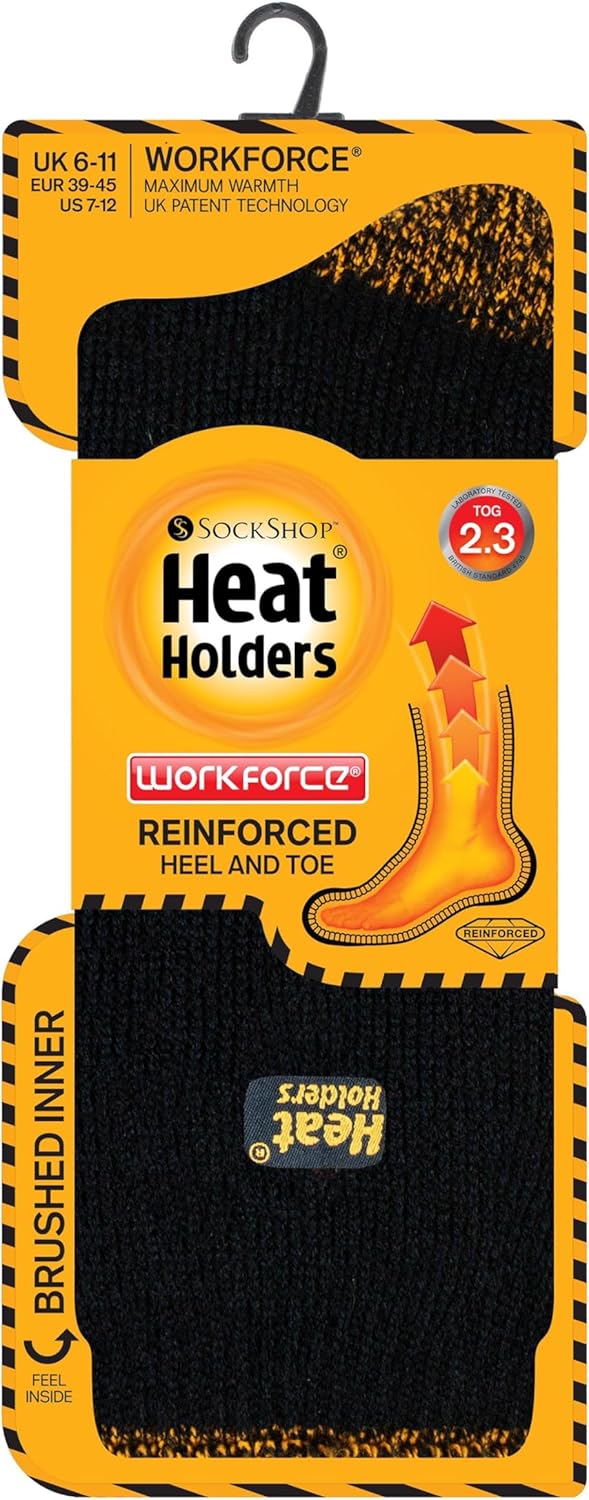 HEAT HOLDERS - Mens Workforce Reinforced Heel and Toe Work Socks (5-9 US)