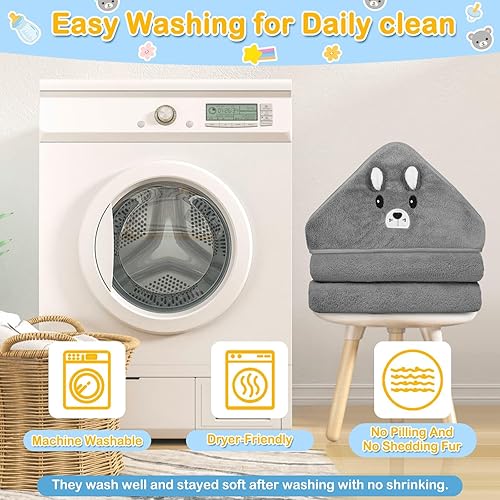 Miniatura 5 de 4 toallas de bebé con capucha, toalla suave para bebé, toalla de baño absorbente para bebé, toallas de bebé y 3 paños de bebé para recién nacidos,