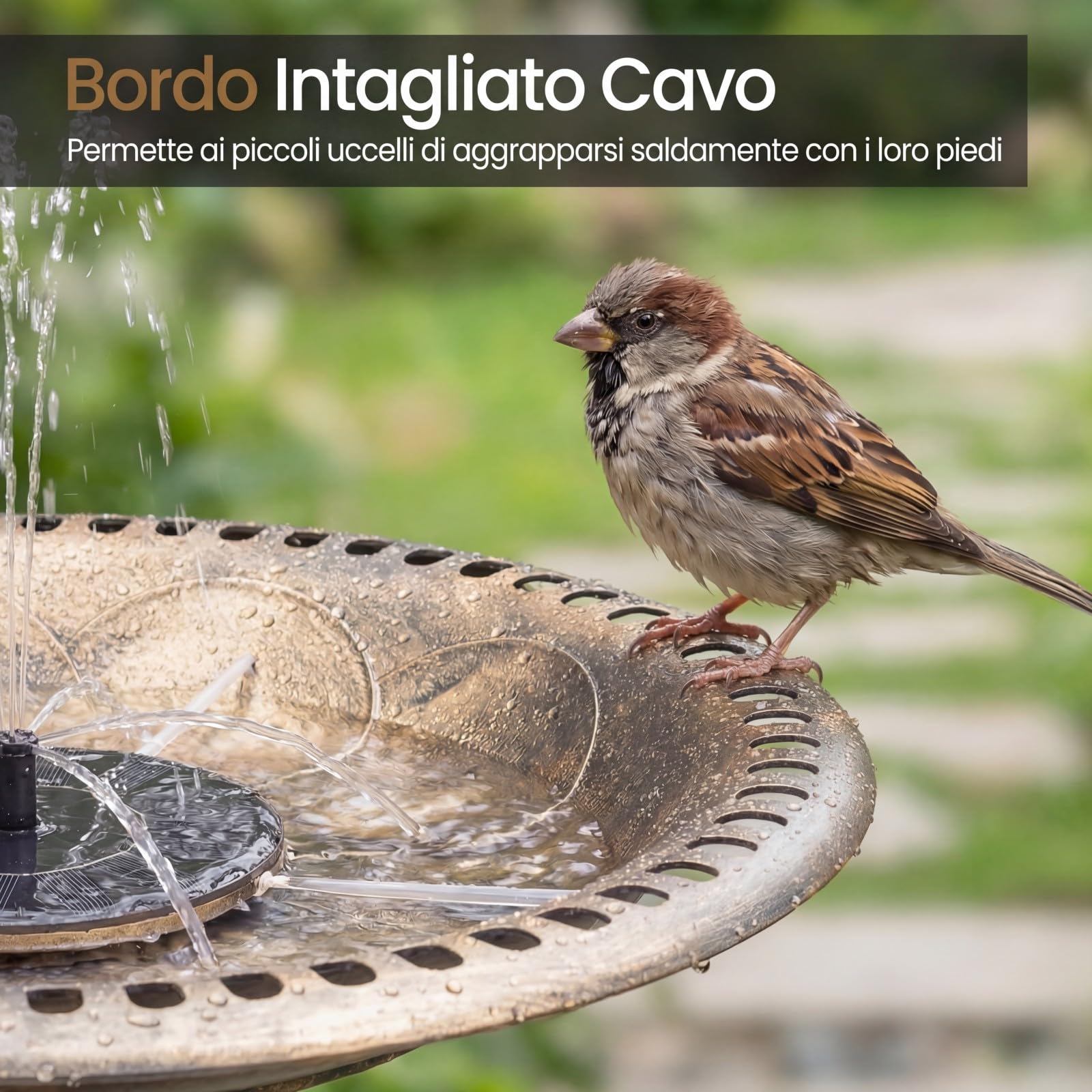 COSTWAY Mangiatoia per Uccelli da Esterno 2 in 1, Fontana con 6 Ugelli, Resistente alle Intemperie per Giardino