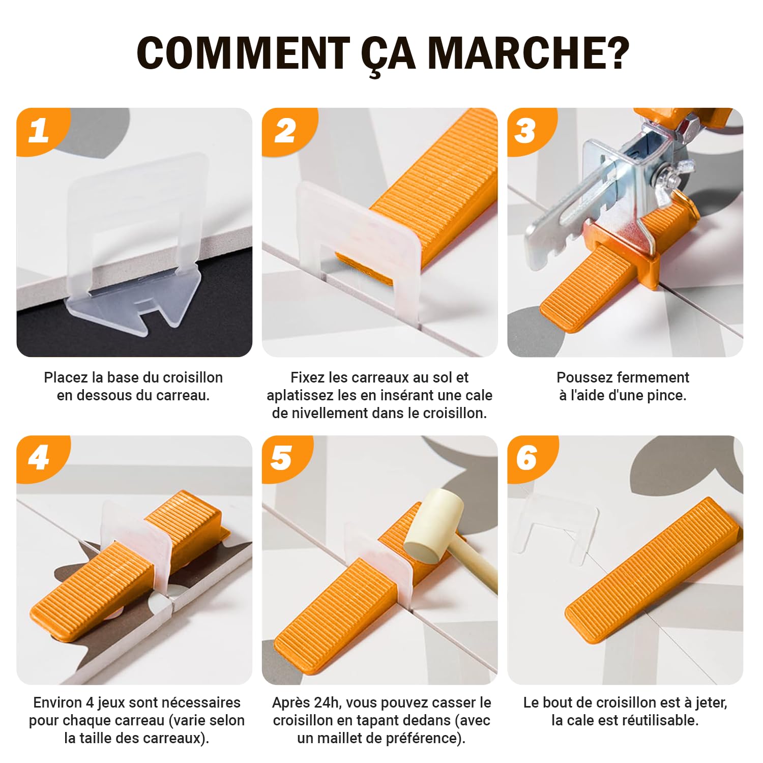 500 Croisillon Autonivelant 1.5 mm pour carrelage qualité premium - Croisillons kit joint carrelage - Cale carrelage autonivelante Outil niveau pose salle de bain sol Correcteur nivellement