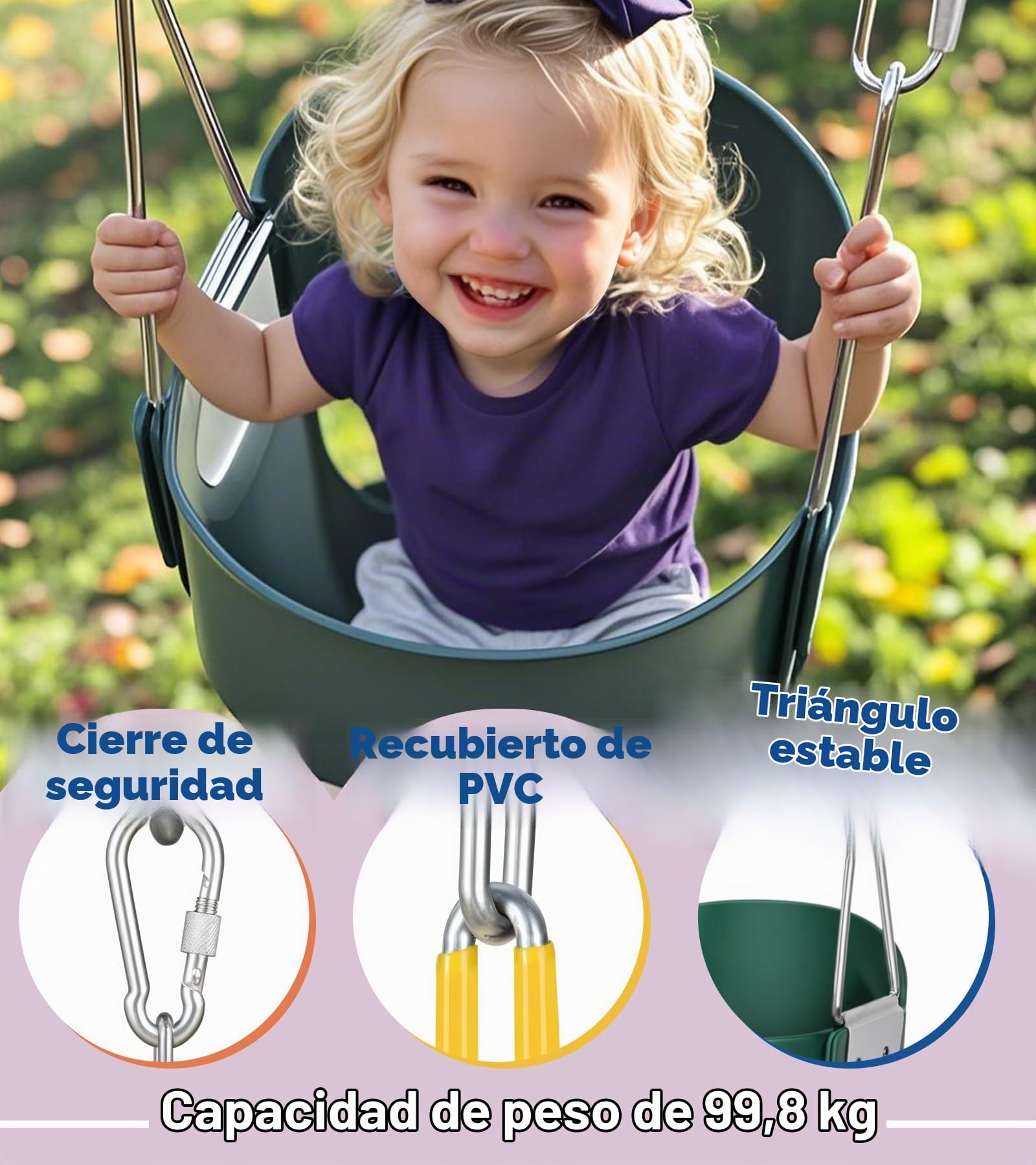 little dove Cubo Completo de Respaldo Alto, Columpio para niños pequeños con Cadenas recubiertas y protección Triangular contra pellizcos para Mayor Seguridad, Columpio de bebé para Exterior con