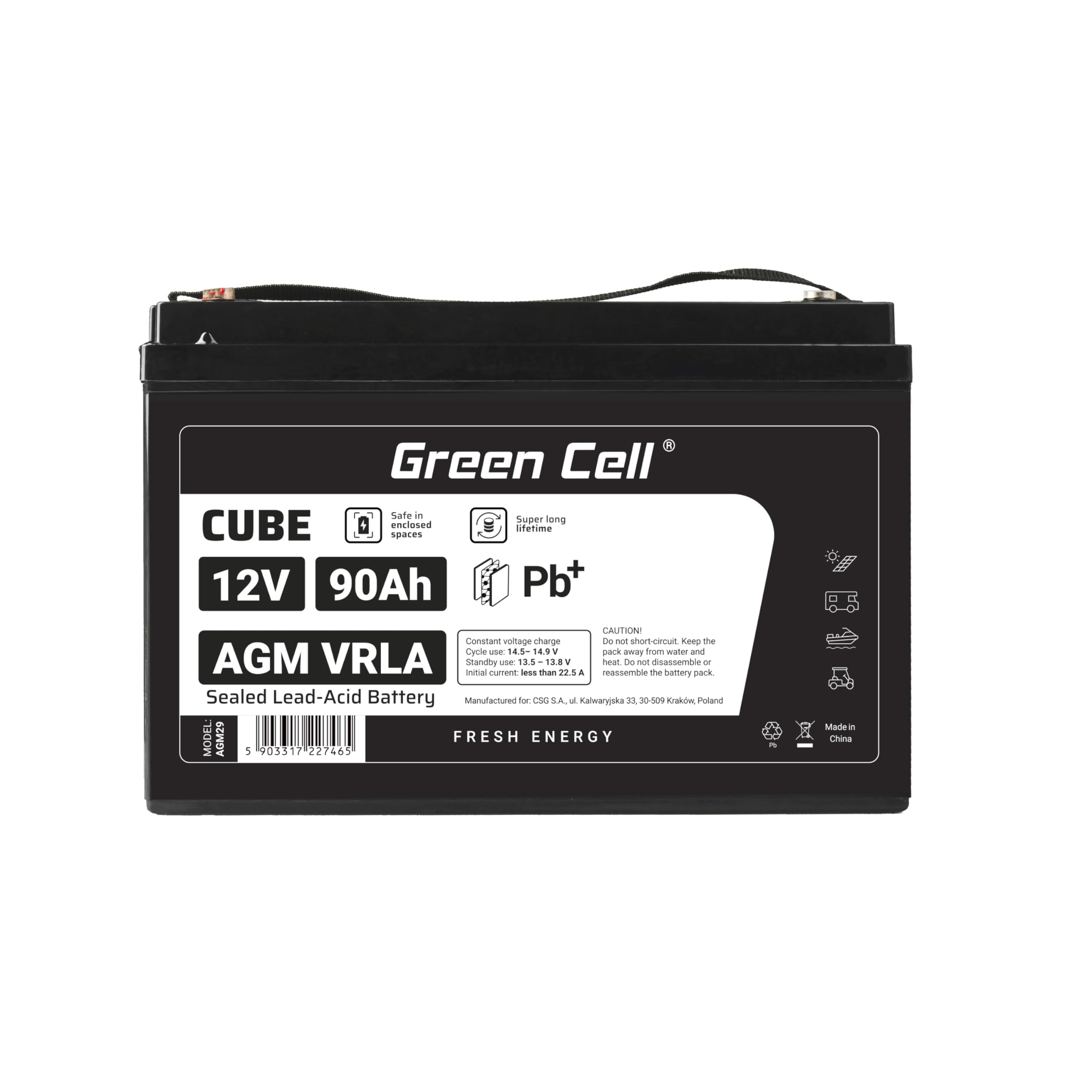 GreenCell® Batteria AGM 12V 90Ah al piombo accumulatore sigillata VRLA Senza manutezione ricaricabile Batterie di ricambio ermetica | Fotovoltaico | Barca | Sedia a rotelle | Solare | Camper | RV