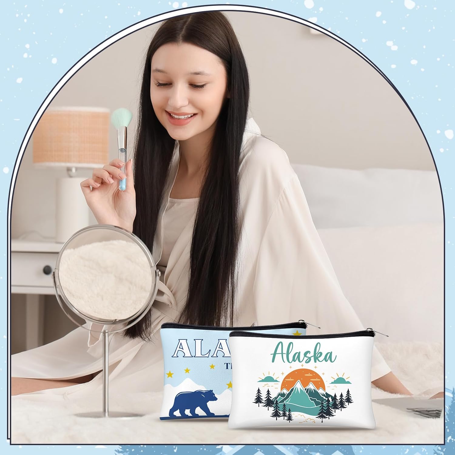 Reginary 6 Pcs City Cosmetic Bag Souvenir Gifts New York Zipper Pouch Chicago Souvenir Seattle Boston Nashville London Paris Italy Alaska Gifts Memento for Women Traveler(Alaska) - Image 5