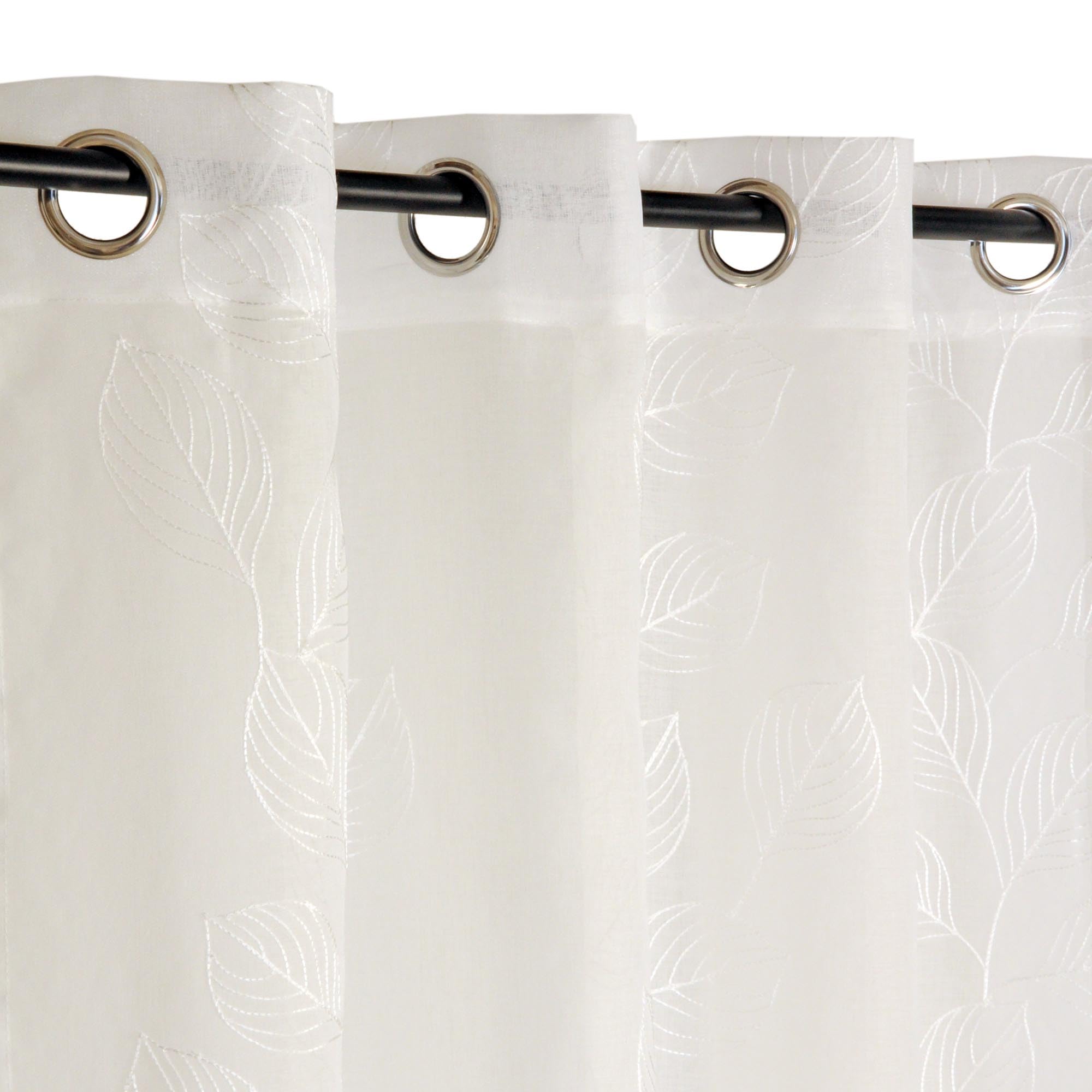 Atout Ciel Embroidered Leaf Net Curtain with Eyelets 140 x 240 cm Ecru