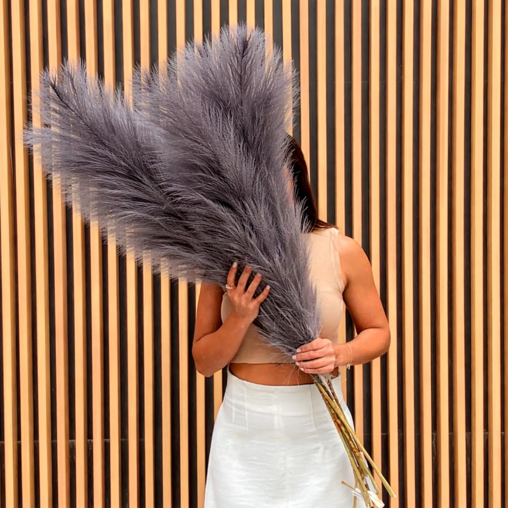 109 cm, sztuczny wysoki, 3 szt., puszysta, duża trawa pampasowa, boho, dekoracja, kwiatowe pompony do dekoracji, wypełniacz wazonu podłogowego, długie, sztuczne suszone kwiaty, do domu i pokoju, szare