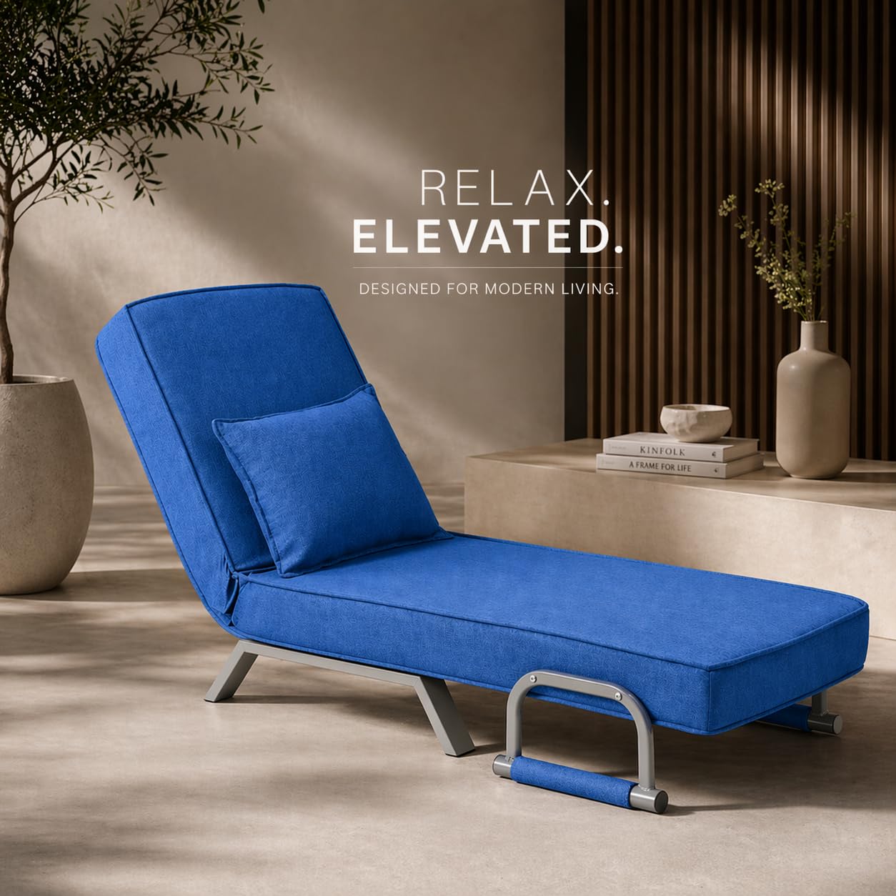 Schlafsessel Schlafsofa TED 3in1 mit Armlehne - Bettfunktion - Verstellbare Rückenlehne - inkl. Kopfkissen - Bis 200kg - Klappsessel Relaxsessel Sofabett Klappbett Gästebett Wohnzimmer Blau