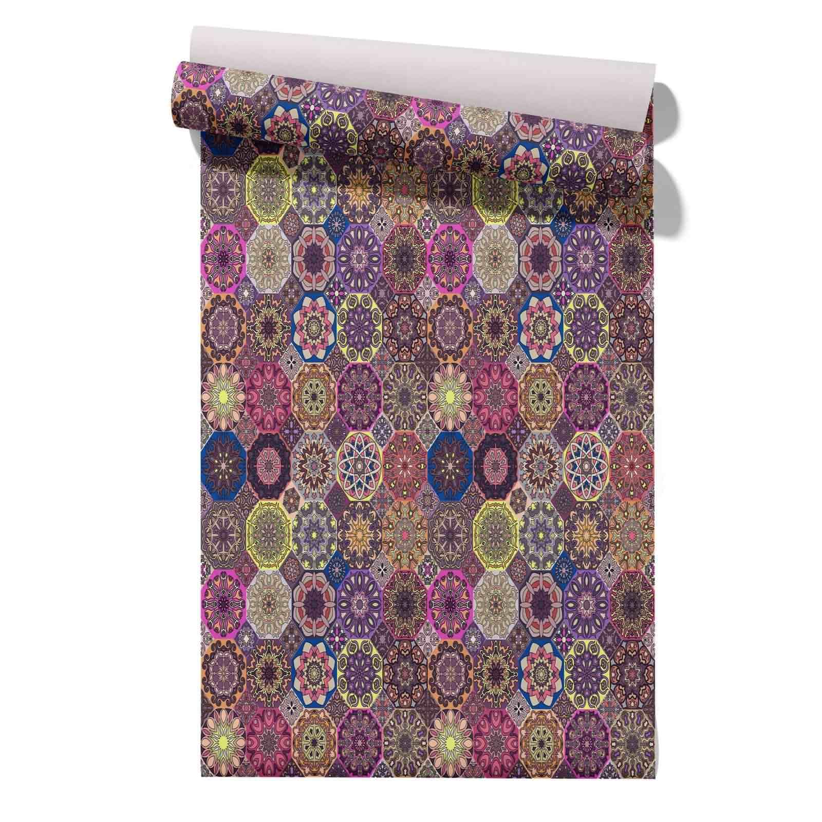 CEVAN Wallpaper Glue Drawer Liners Kitchen Mandala Ethnic Retro Peel Stick Retro Funky Covering Party Self Adhesive Wallpaper Waterproof Removable Kitchen Cupboards 45x500cm