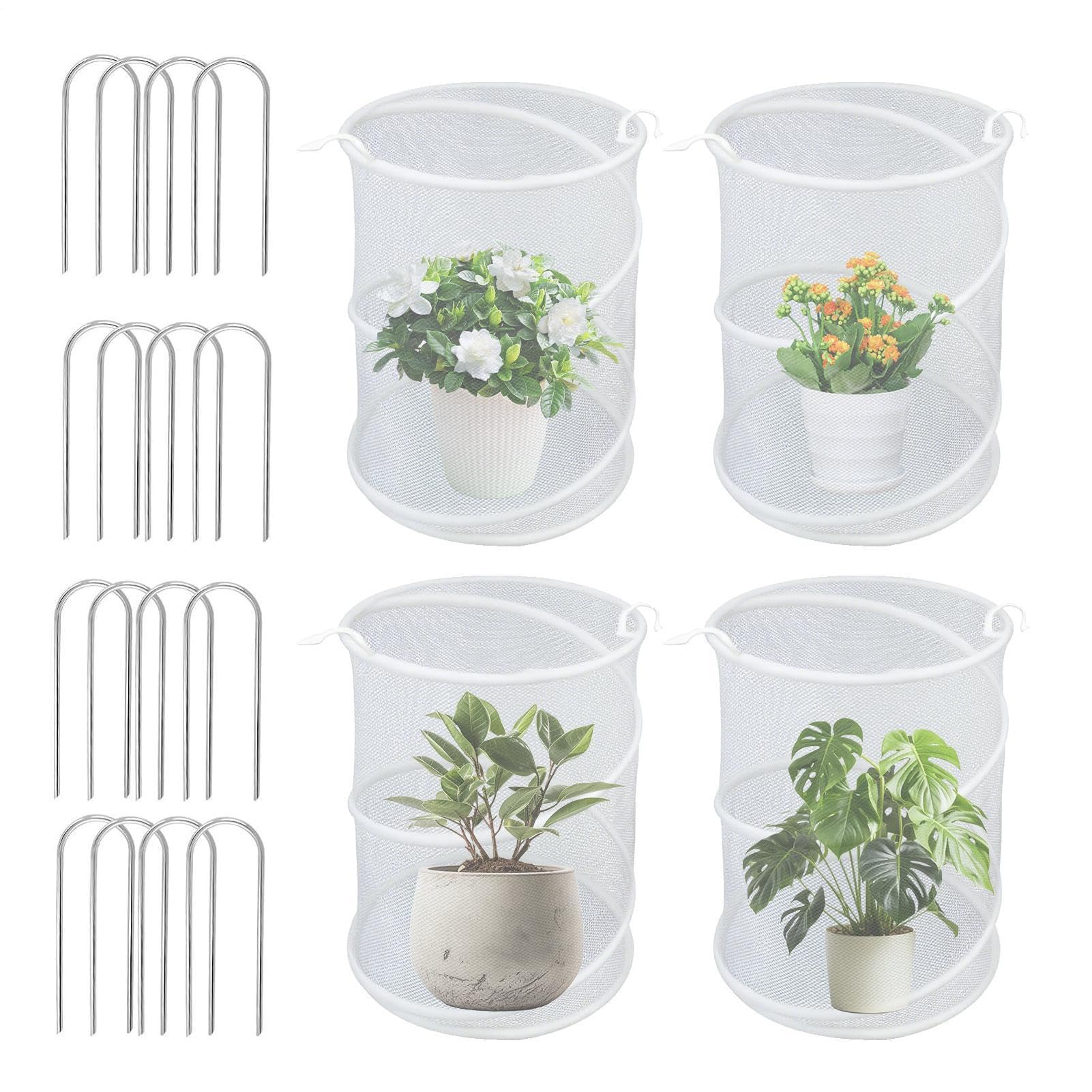 Tienda protectora de plantas 4 Piezas Barrera Contra Animales Con 16 | Malla Protectora De Plantas Desplegable Vegetales Flores Frutas Bancal Elevado Parche De Fresas Balcón Y