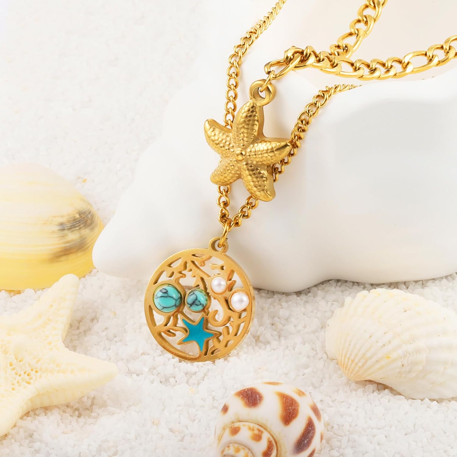 Ocean Charm Necklace for Women, 18K Gold Plated Dolphin Starfish Choker Necklaces Summer Beach Jewelry Gifts - Image 6