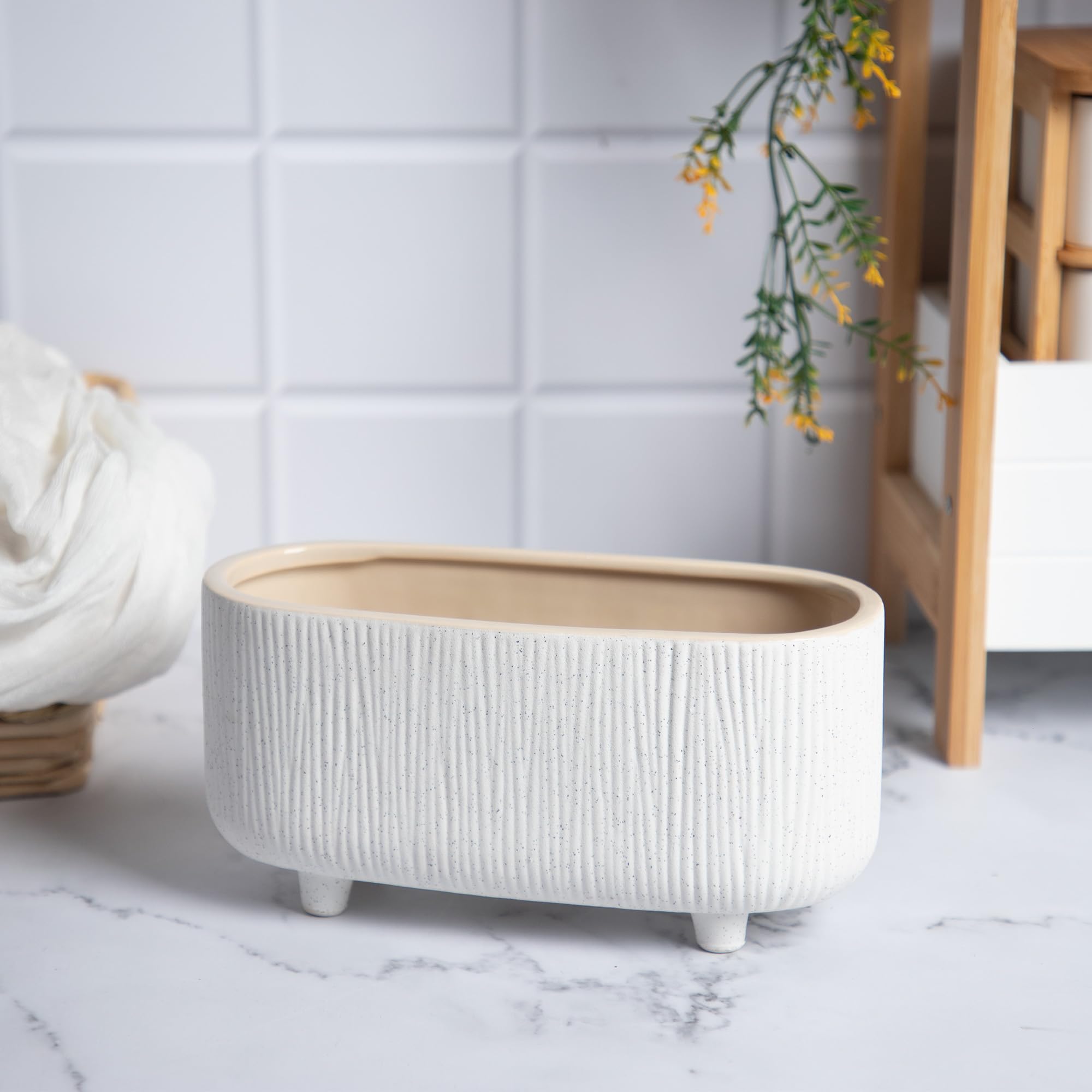 Anko Speckled Trough Planter| Stoneware Ceramic Pot |Ideal for Indoor Plants |Planter for Home, Office, Garden, Balcony | Speckled and Footed Design| 12cm (H) X 25cm (W) X 9.4cm (D) | 1 Piece (B0CDQBY53V) Amazon Price History, Amazon Price Tracker