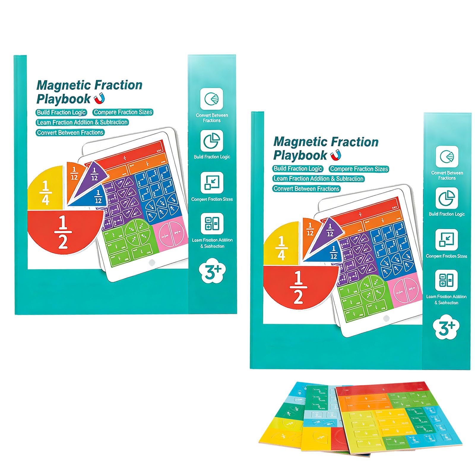 Generisch Ayuda de aprendizaje para cálculo de fracciones, libro de demostración magnético de fracciones, rompecabezas de aprendizaje interactivo y actividades, juego de círculos de fracción para