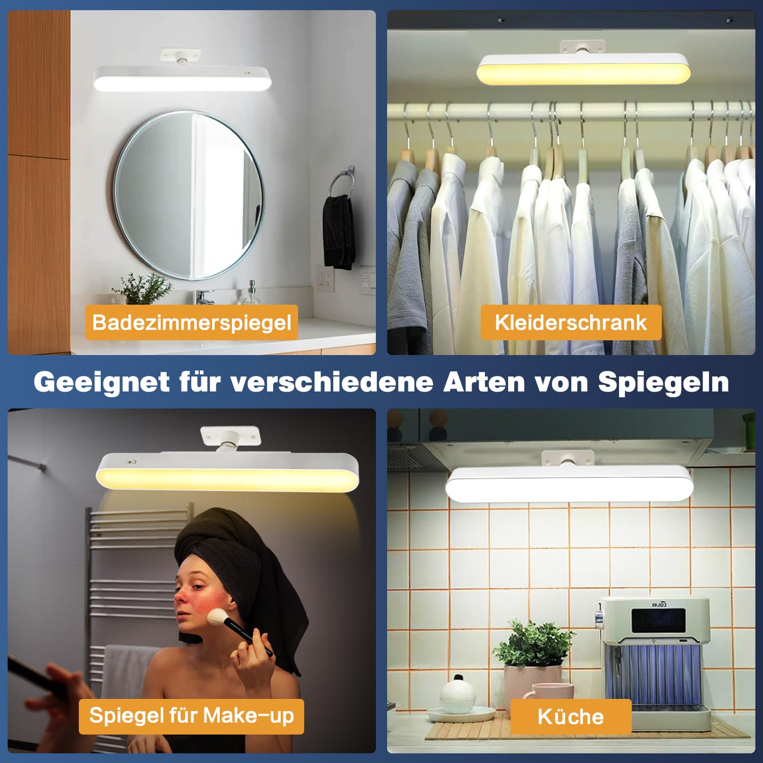 Oświetlenie toaletki LED, 4000 mAh, oświetlenie lustra, oświetlenie lustra, bez kabla, zdejmowana lampa obracana o 360°