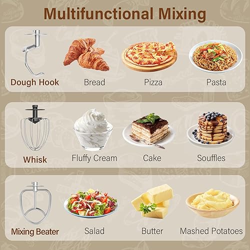 Miniatura 2 de Batidora de pie, 3 en 1, 10 velocidades, 660 W, 5.5 cuartos de galón, batidora eléctrica con tazón, gancho para masa, batidor y batidor, batidora de