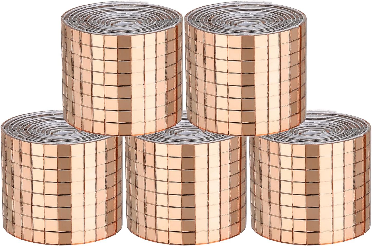 HARFINGTON 9600 Pcs Mirror Mosaic Tiles 5 x 5 mm Square Glass Self-Adhesive Disco Ball Mirror Tiles Sticker for DIY Craft Decoration Art Collage Card Making, Rose Gold