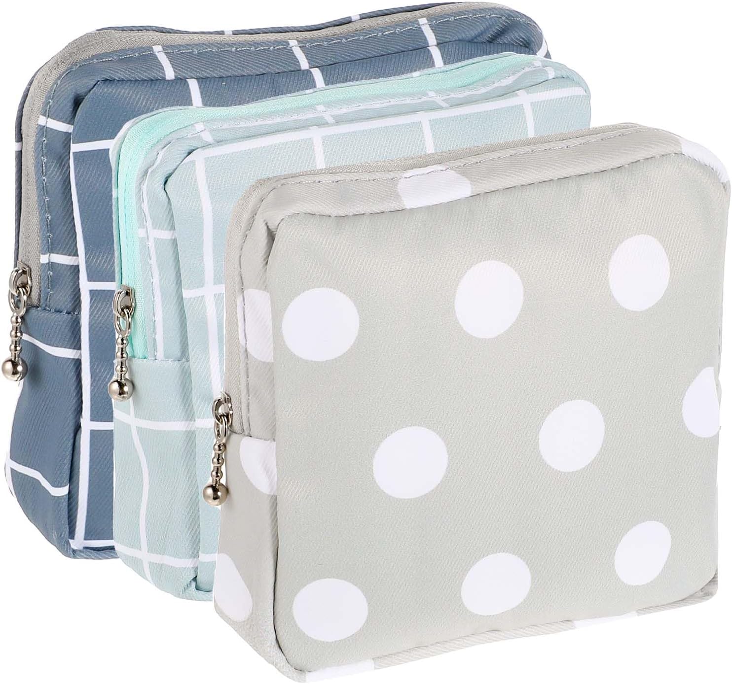 3 PCS Sanitary Pad Storage Bag Portable Period Bag for Teen Pads/Sanitary Napkins/Tampons, Sanitary Napkin Storage Bags First Period Gifts for School, Hygiene Bags Travel Containers (Pink,Grey, Blue)