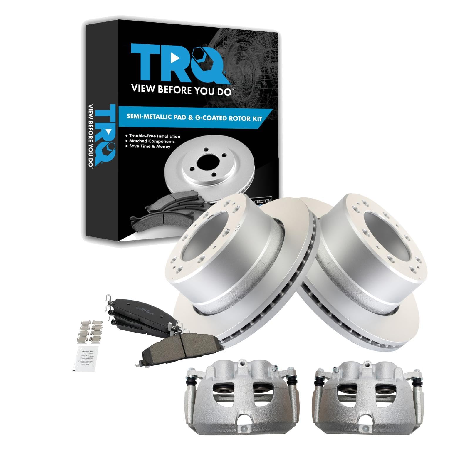 TRQ Rear Brake Pad &amp; Rotor Kit Premium G-Coated Semi-Metallic Compatible with 2009-2010 Dodge Ram 2500, 3500 2012 Ram 1500 2011-2018 2500 3500