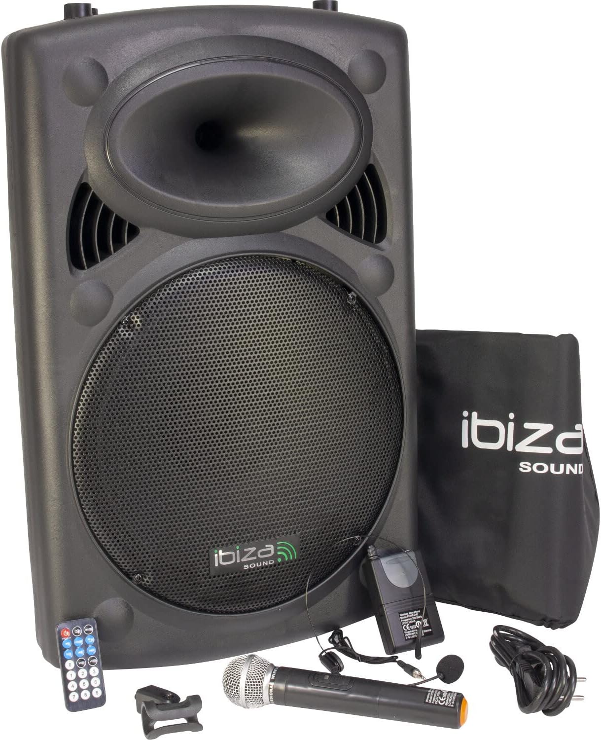Ibiza BD-Port15VHF Port15 Mobile PA System Portable (USB SD-MP3, 450 Watt, Mixer, Trolley Design, Battery, 2 Wireless Microphones)