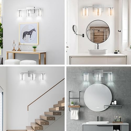 Miniatura 7 de Lámparas LED modernas para baño sobre el espejo, 3 luces de níquel cepillado con 5 modos de color, luz de tocador de baño regulable con vidrio de