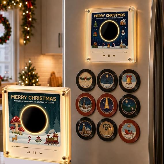 Christmas Vinyl Player Fridge Record NFC Magnetic Music Box Set