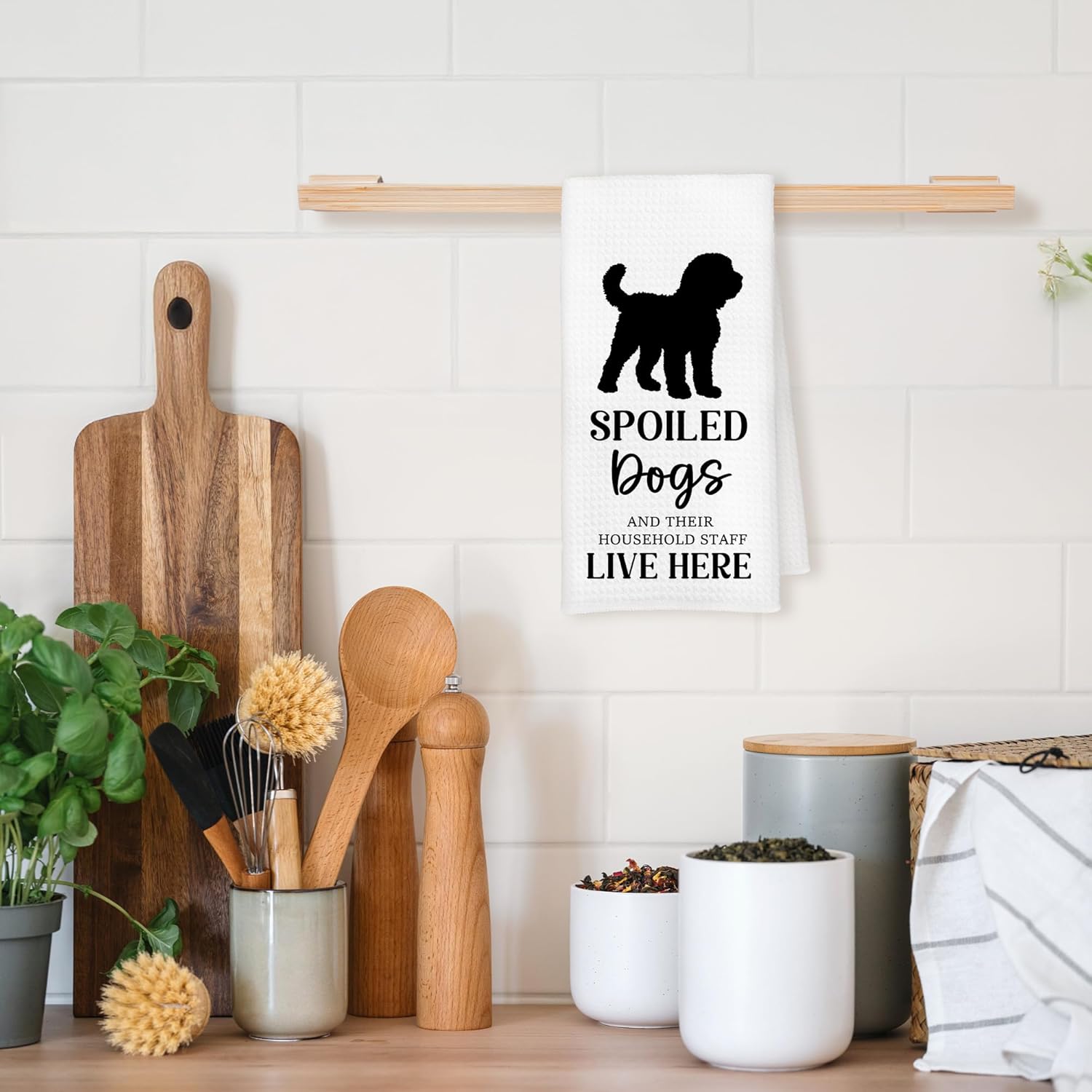 Poodle Dog Kitchen Towels, Poodle Gifts for Dog Owner Lover, Funny Spoiled Dogs and There Household Staff Live Here Decorative Hand Tea Dish Towel for Bathroom Kitchen Decor, 16x24 Inch - Image 2