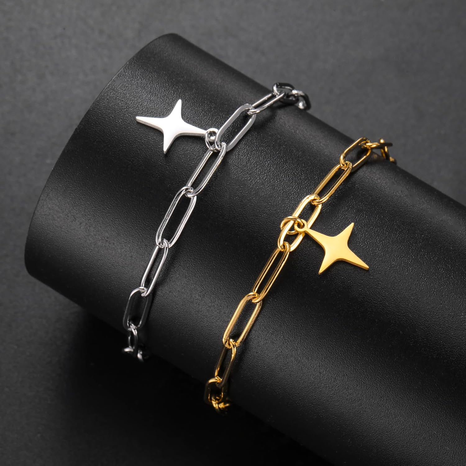 4-Pointed Star Bracelet Stainless Steel Link Bracelet Figaro Chain Women's Flat Chain Star Bracelet Men's Hand Jewelry - Image 7