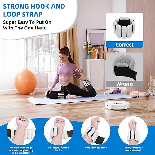 Vista 8 de Pesas de tobillo para mujeres y hombres, pulsera de entrenamiento con peso ajustable para muñeca para entrenamiento en casa, entrenamiento