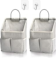 2 Pack Grey Wall Hanging Storage Organizer Bags with Pockets - Space-Saving Baskets for Bedroom, Bathroom, Kitchen, Dorm