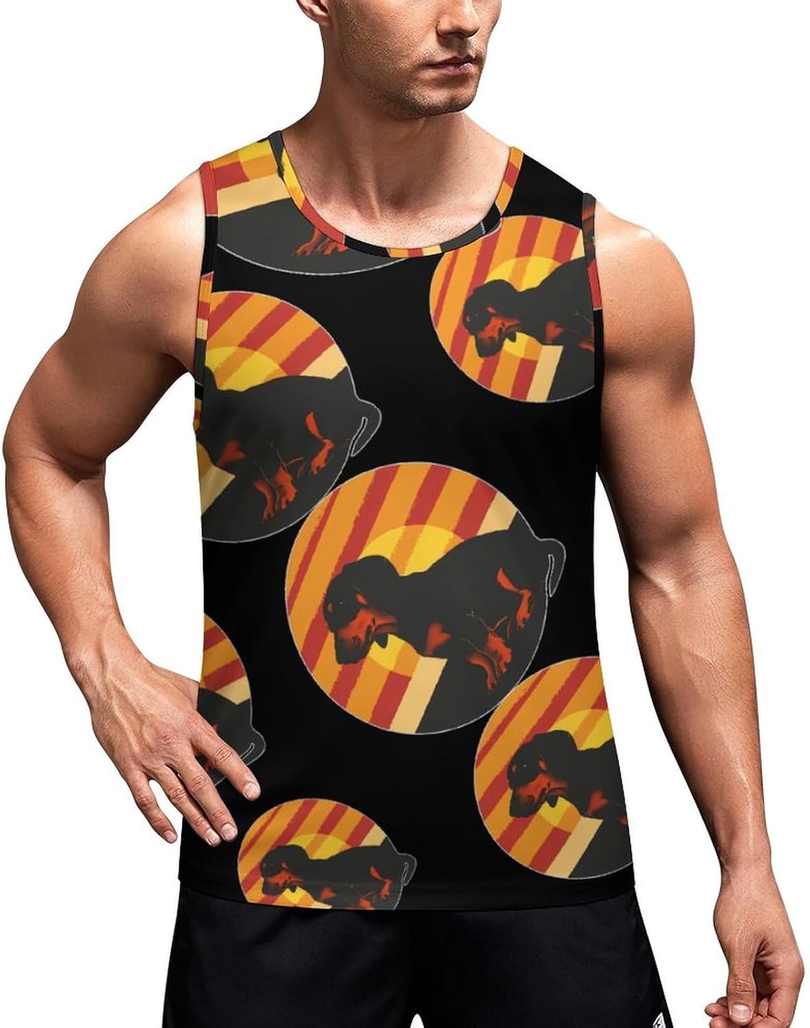 Dachshunds Vintage Sunset Men's Tank Top Sleeveless Muscle Shirts Vest Beach T Shirts for Workout Gym