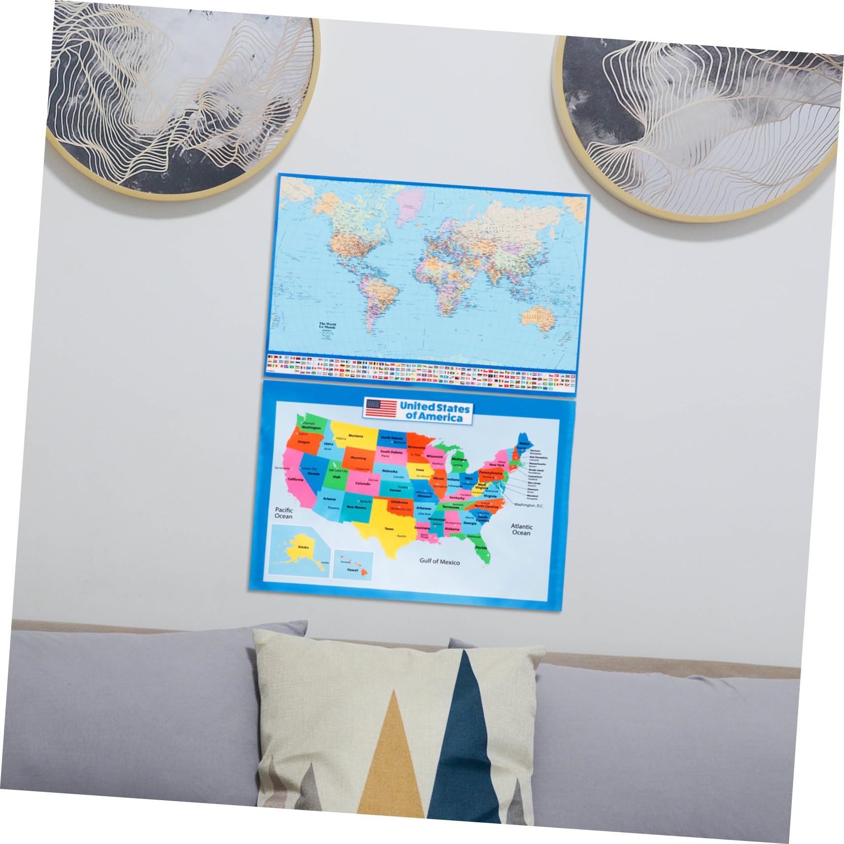Veemoon Poster Educativo Mappa Del Mondo e Stati Uniti 40x60 Cm Set 2 Pezzi