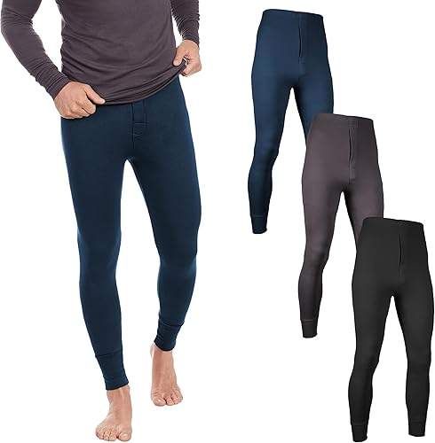 Ropa interior térmica Long Johns para hombre Parte inferior con forro polar - Paquete de 3