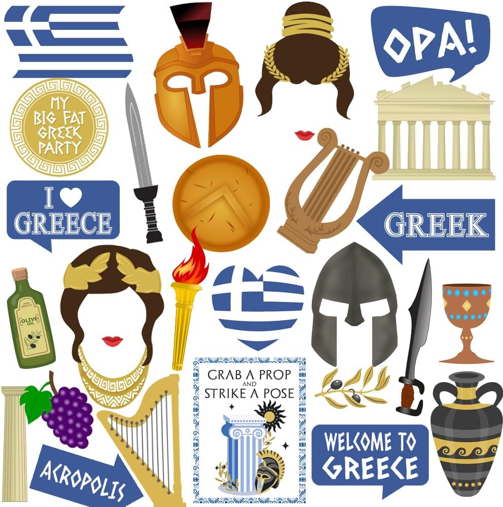 Greek Photo Booth Props, 29pcs Ancient Greek Party Decorations, Htabiol Ancient Greece Party Decorations, Greece Photo Booth Props, Fit for Mythology Theme Birthday Decor, Toga Themed Birthday Decor