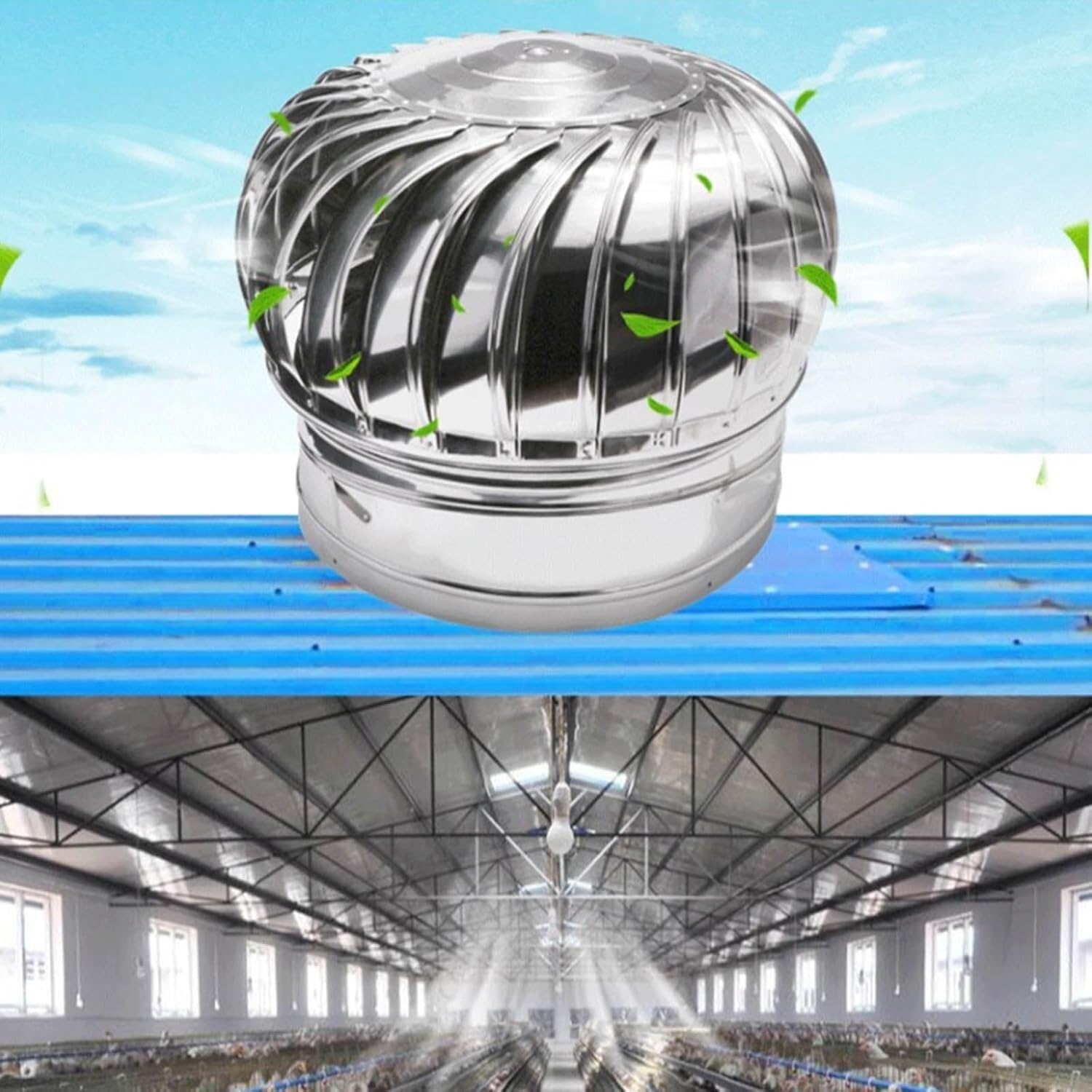JvFbjLF Roof Ventilating Fan 304 Stainless Steel Ventilating Fan Chimney Rotating Vent(160mm)