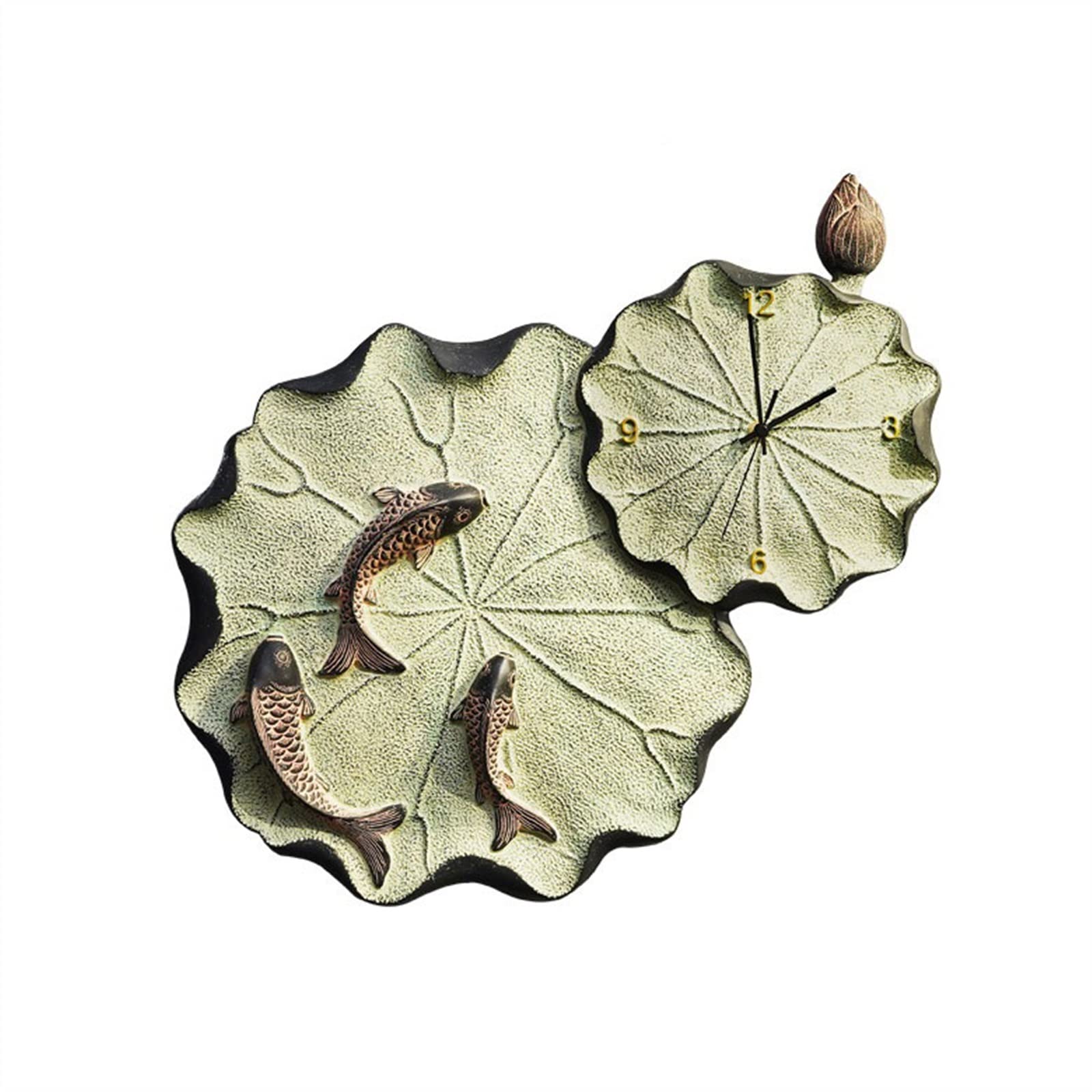 S5b8W3g7 Modern Quartz Creative Lotus Leaf and Fish Shaped Wall Clock Living Room Corridor Decoration Resin Embossed Silent Wall Clock