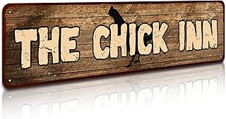 Rustic Metal "The Chick Inn" Tin Sign Art Wall Decor Funny Outdoor Garden Farm Signs, Chicken Gifts Coops Farmhouse Decor Hen House 4" by 16"