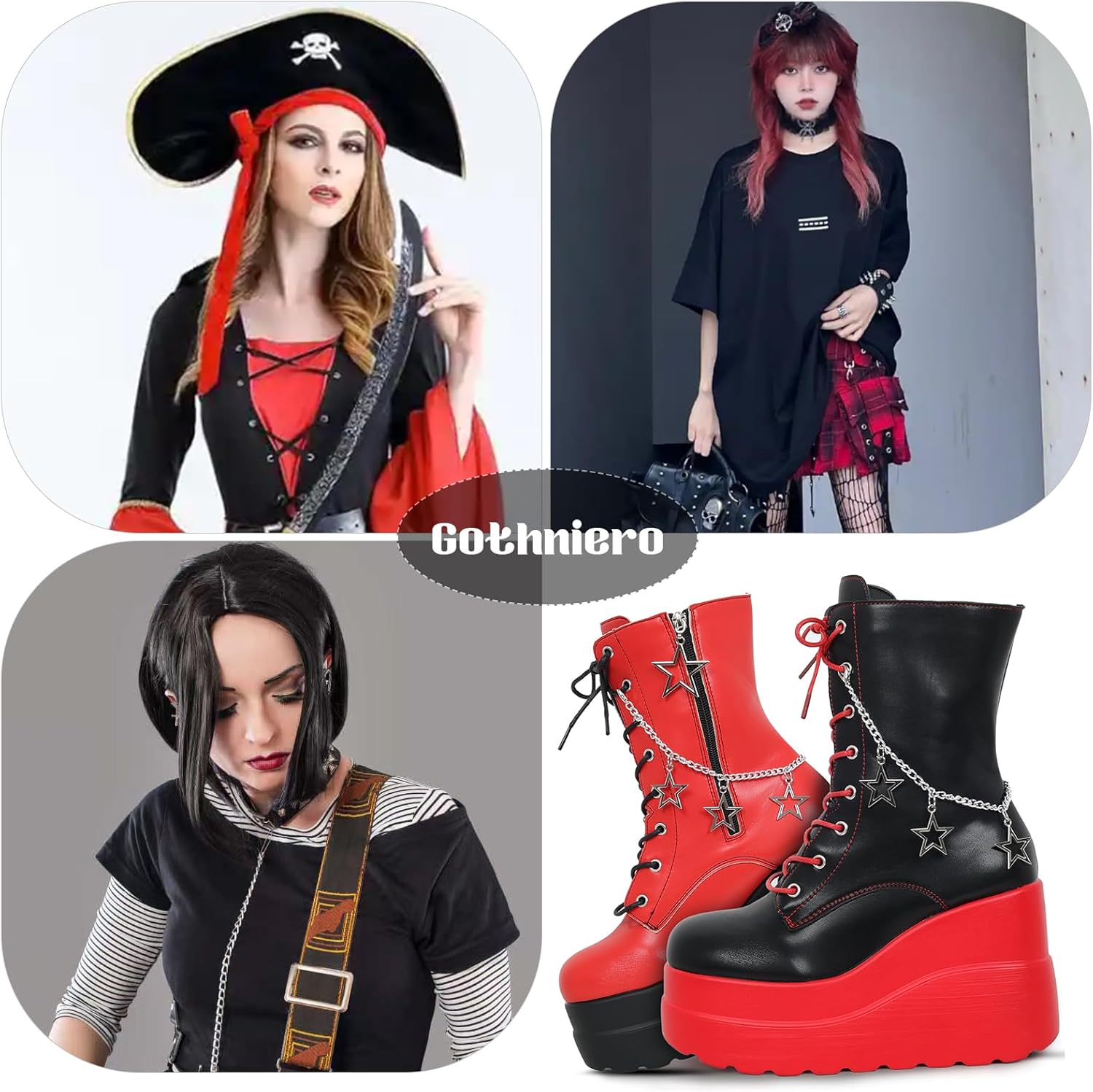 Gothniero Platform Goth Ankle Boots for Womem Black Holographic Combat Chunky Heel Boots with Side Zip Lace Up Wedge Booties US5.5-11