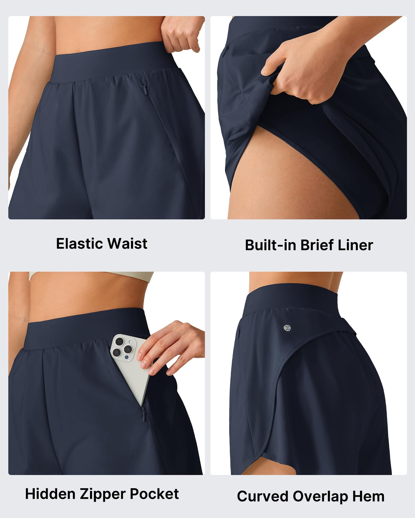 G4Free Chillwhisp - Pantaloncini da allenamento da donna, 6,3 cm, con elastico in vita e tasche con cerniera, per corsa, casual, estate