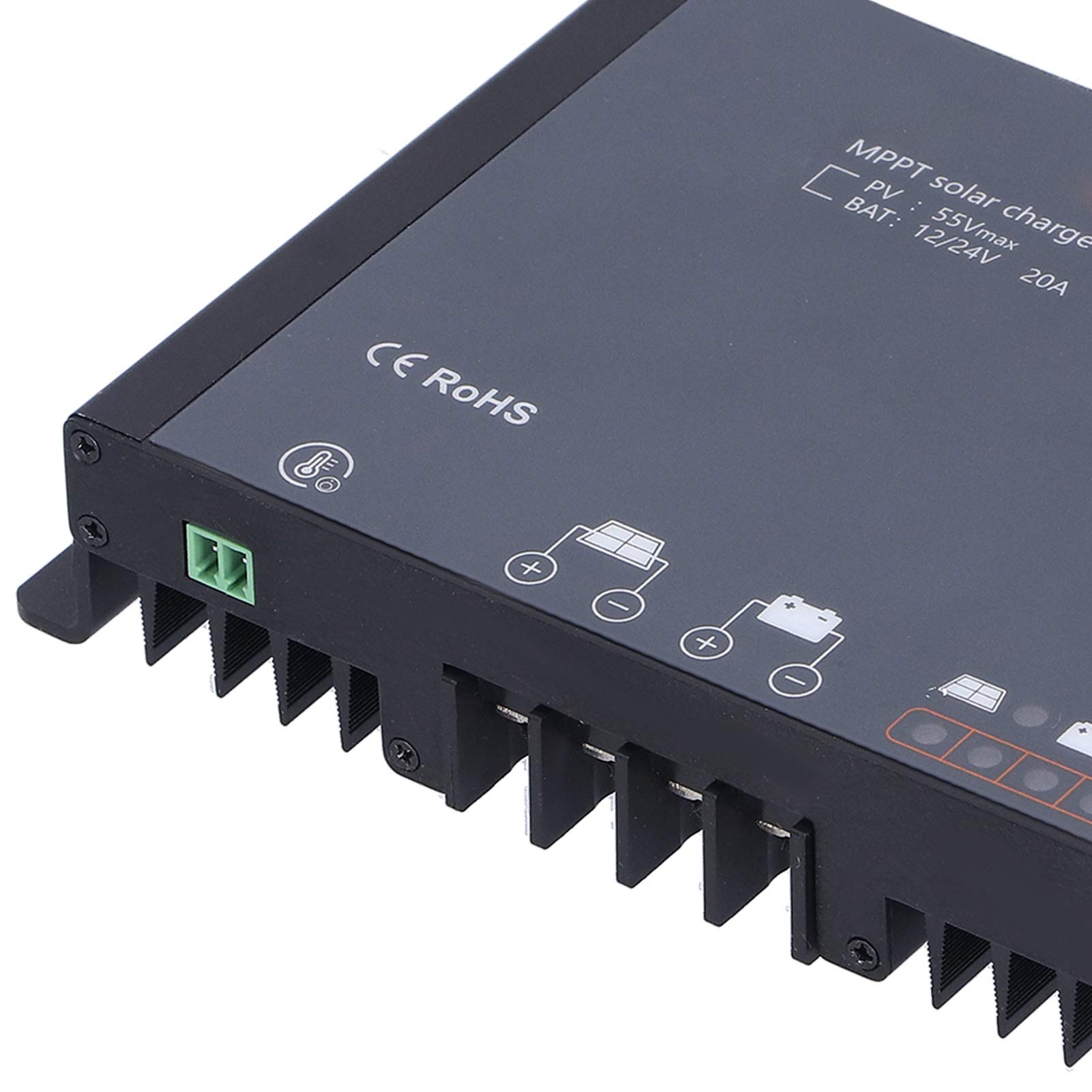 Controlador de Carga Solar MPPT Controlador Solar Regulador Enfoque de Seguimiento Automático Resistente al Agua con Bluetooth 20A DC 12/24V