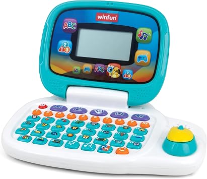 Winfun Bilingual Learning Laptop for Kids English & Spanish Educational Toy for Toddlers 3+ with Games, Music, Letters, Numbers, LCD Screen, Mouse & Handle Interactive Preschool Toy