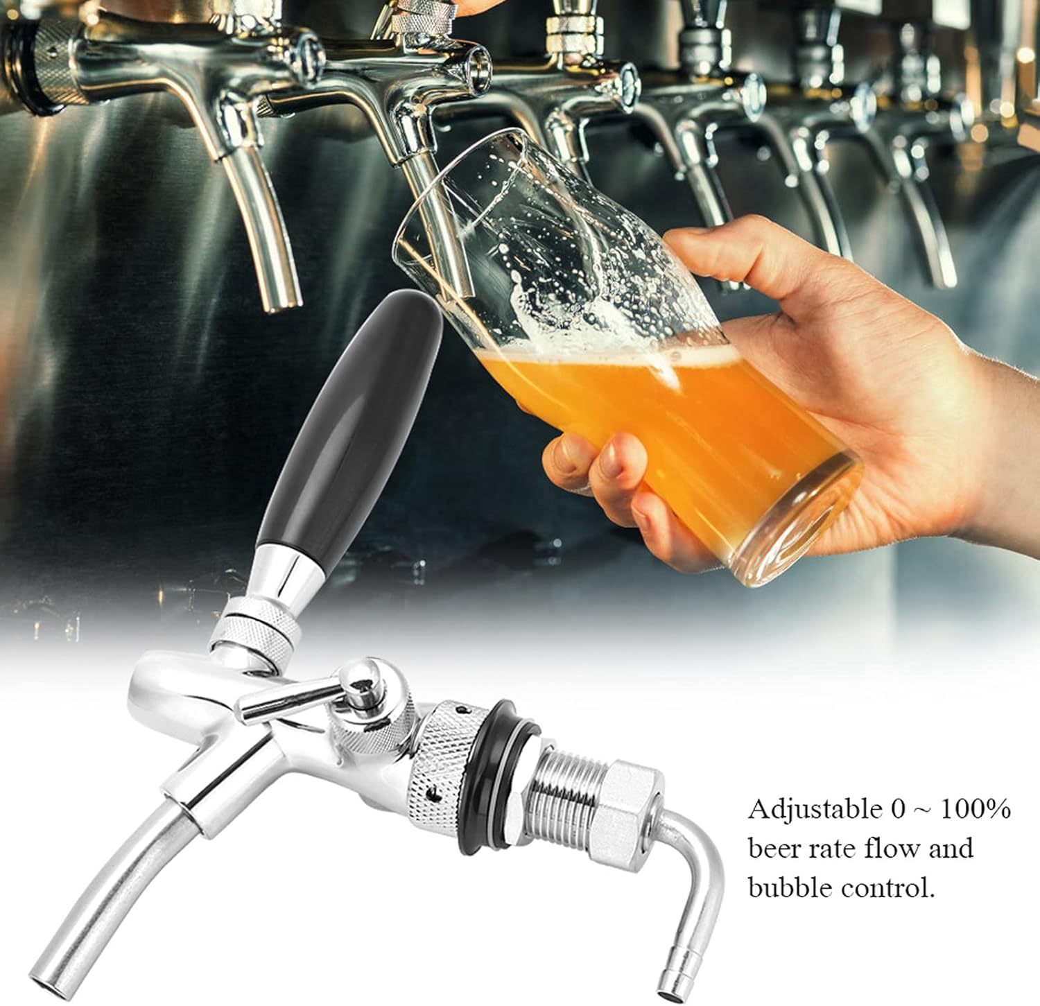 Beer Tap, Beer Faucet Beer Tap Handles for Kegerator Parts Tap Kegerator Beer Tap Dispenser Kegerator Replacement Parts Adjustable Beer Dispenser Tap Faucet for Home Bar G5/8(Silver)