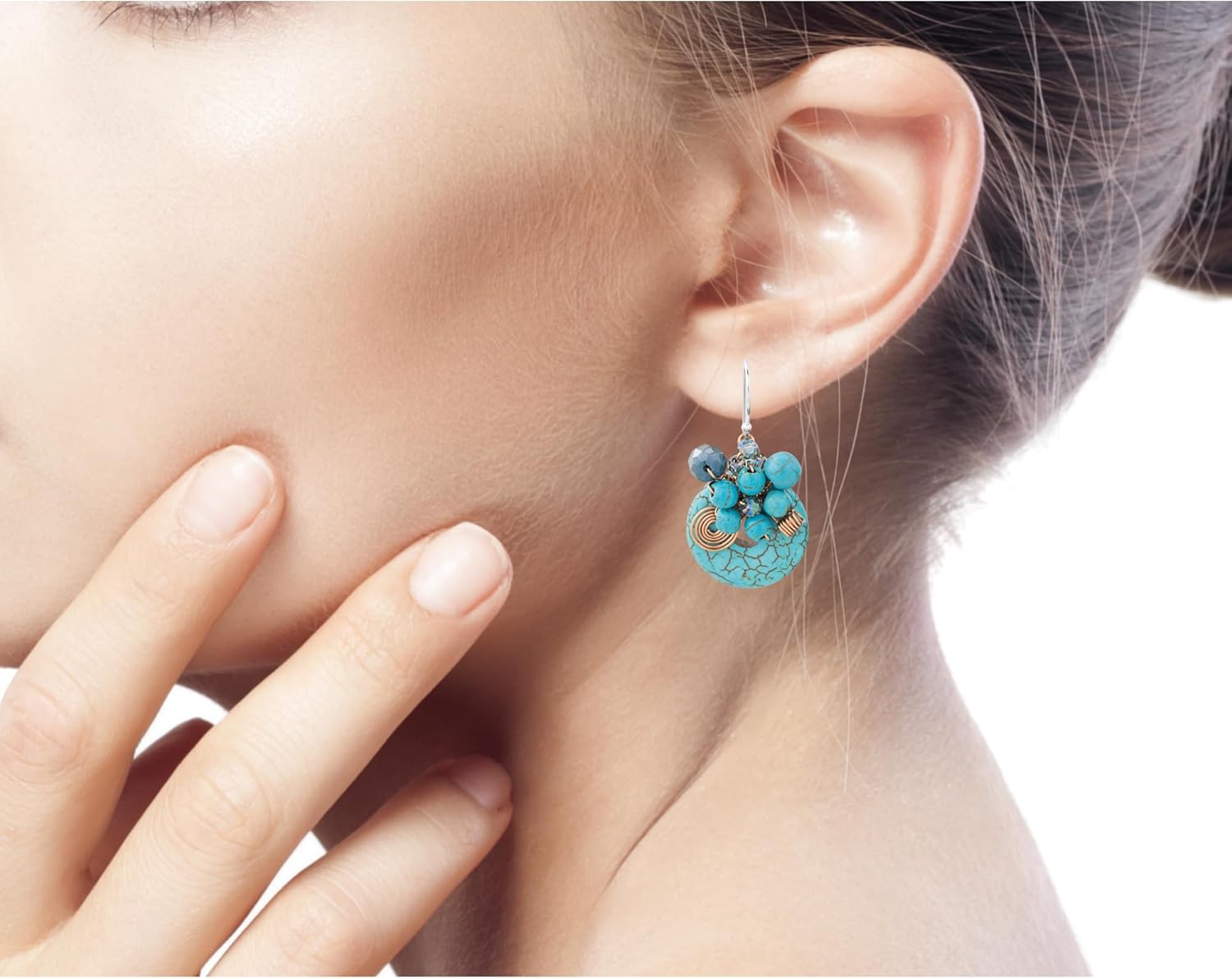 NOVICA Artisan Handmade Beaded Dangle Earrings Dyed Calcite Sterling Silver from Thailand Glass Blue Turquoise Statement [1.4 in L x 0.8 in W] ' Moonlight Garden in Blue'