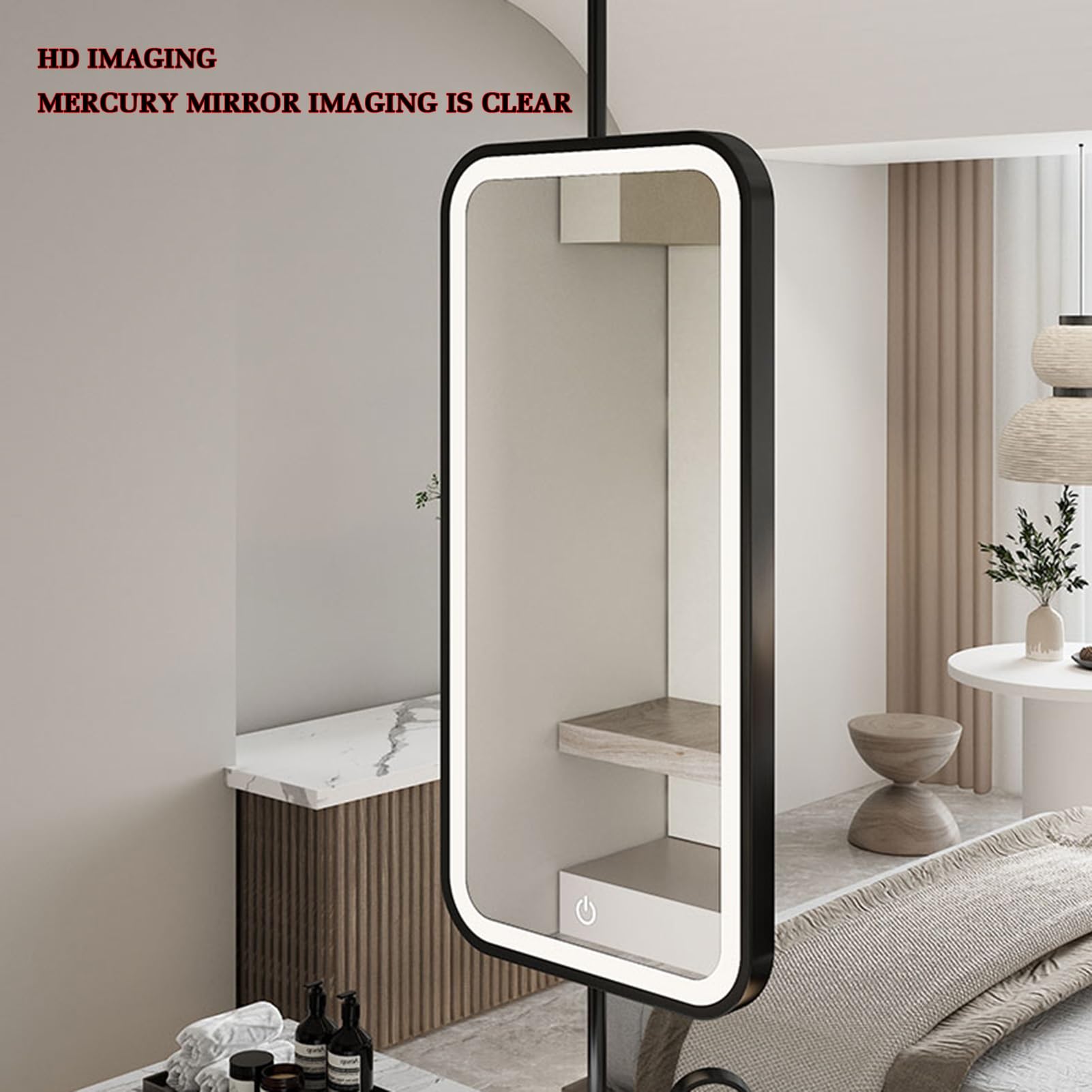 LED-Spiegel, rechteckig, mit Lichtern, dekorativer minimalistischer Glasspiegel für Zuhause oder Hotel, Roségold, 60 x 90 cm, stilvoller Wandspiegel für moderne Innenräume